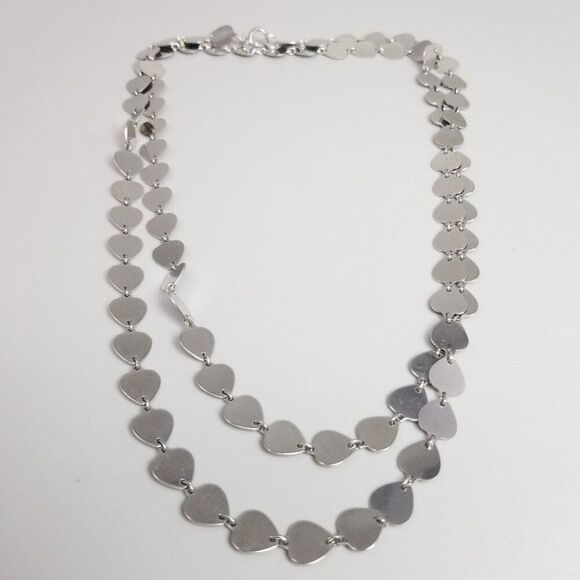 Vintage Silver Tone Flat Disc Long Chain Necklace, 44 Inches, Doubled Layered - Picture 1 of 7